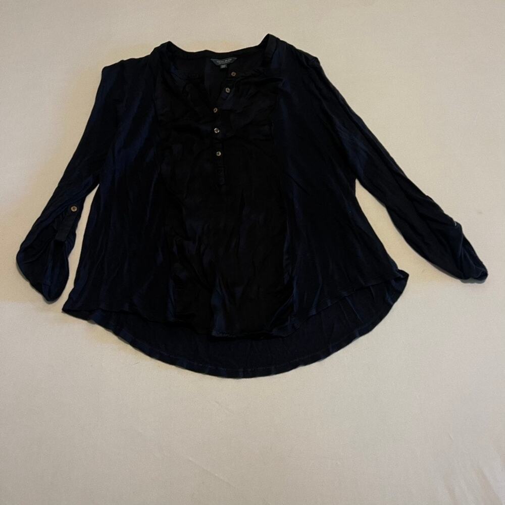 Lucky Brand | Black Mixed-Media Roll-Tab Sleeve Blouse L